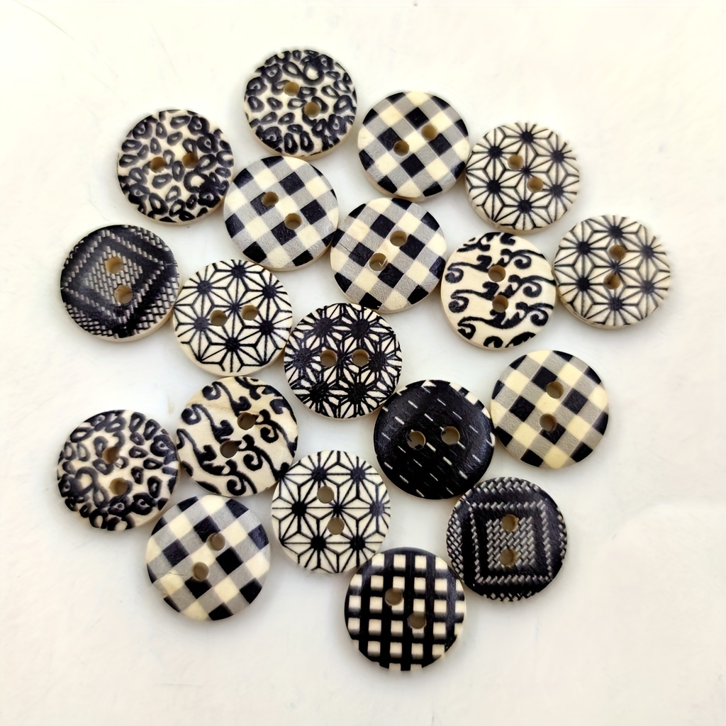 

50pcs/pack Black And White Plaid Buttons Diy Clothing Accessories Handmade Wooden Buttons 1.5cm/0.59in