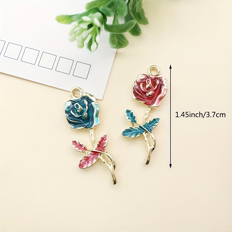 20pcs Enamel Flowers Charms Cute Rose Charms Pendants For Necklace Bracelet  DIY Jewelry Making Accessories