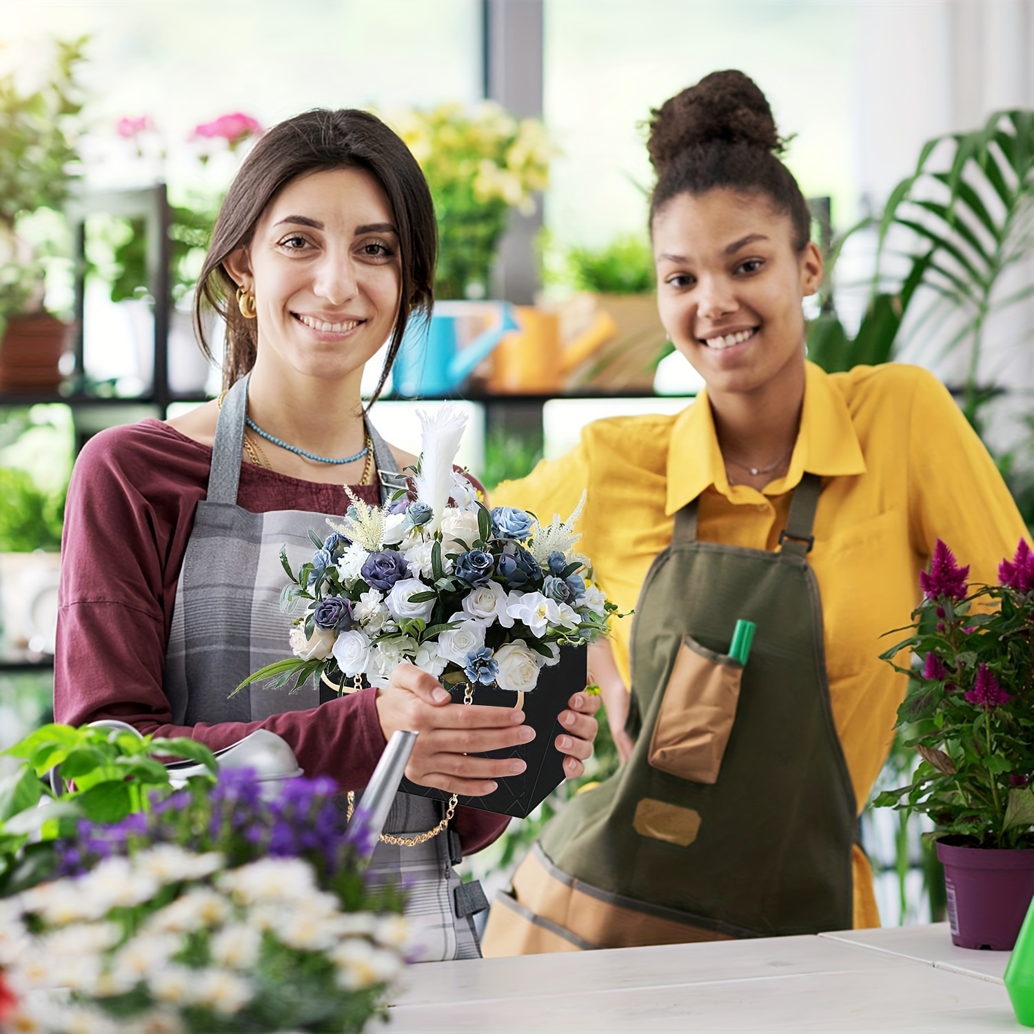 4 cajas rectangulares para ramo de flores, bolsa de regalo de papel para  manualidades con asa para embalaje de ramos, envoltura floral, suministros  de