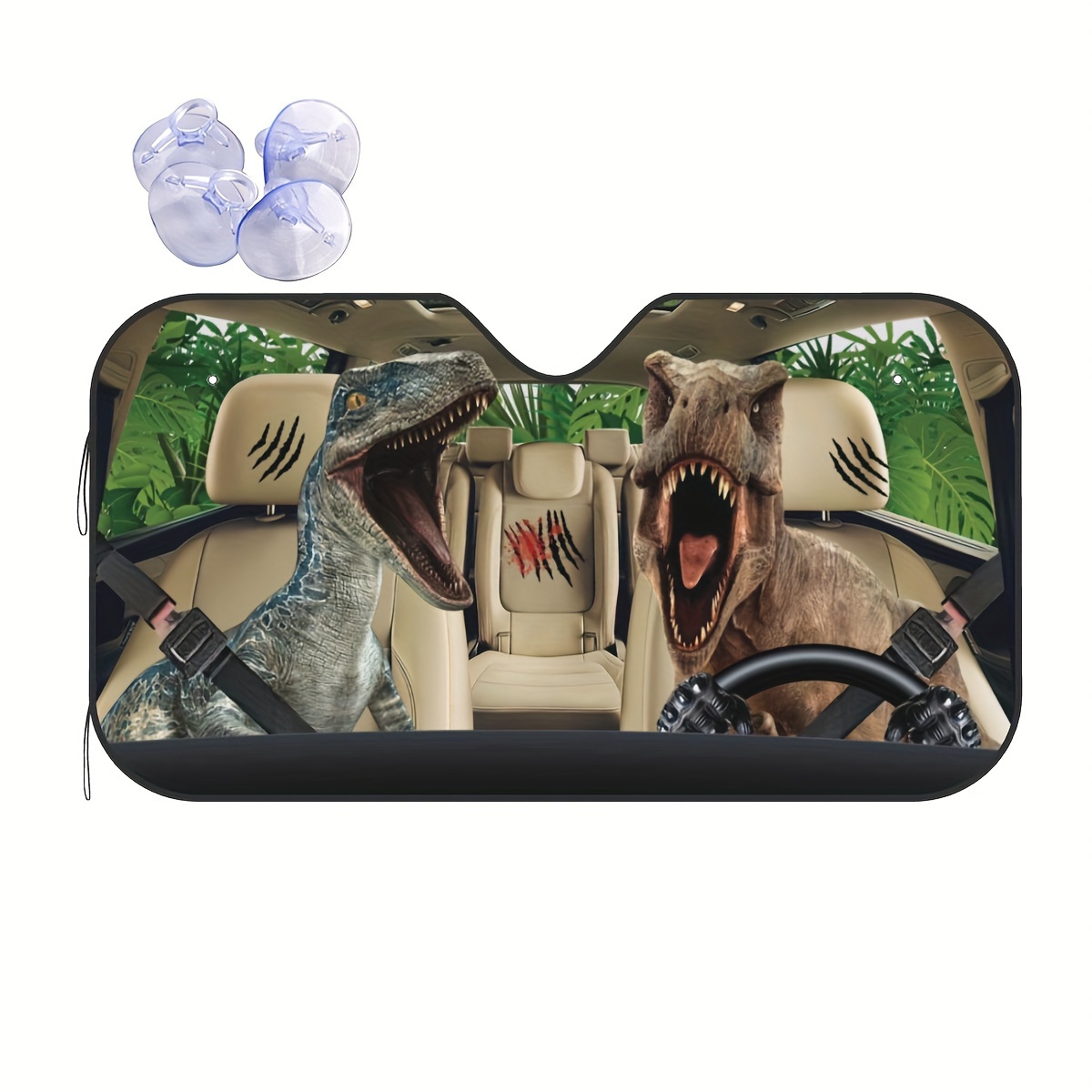 Dinosaur Driving Car Windshield Sun Shade Angry Family Car - Temu