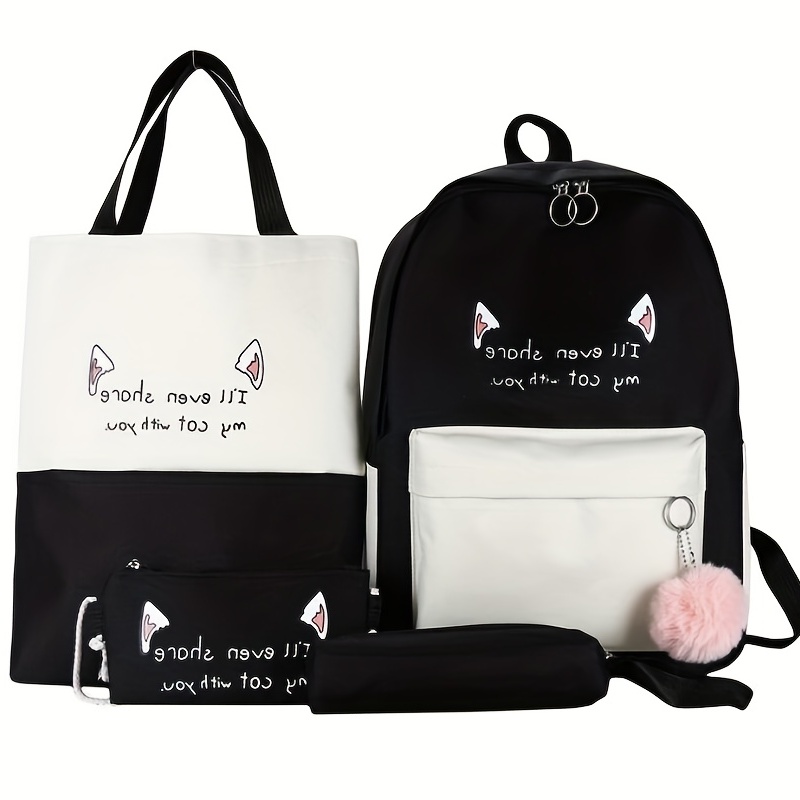 4pcs Pattern Large Capacity Backpack Tote Bag Pencil Case Set