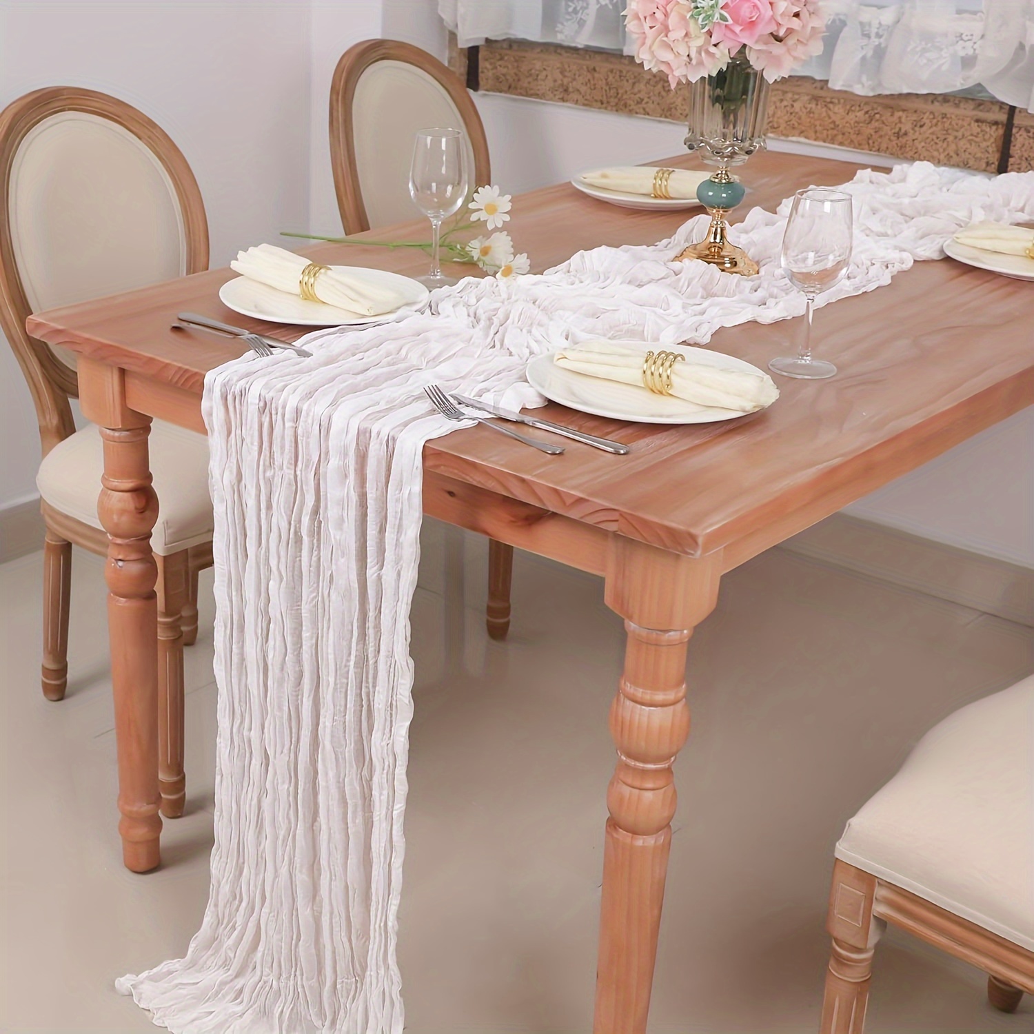 

1pc, Cheesecloth Table Runner, Wrinkle Table Runner, Gauze Tablecloth For Wedding Bridal Shower Birthday Holiday Party Rustic Decoration