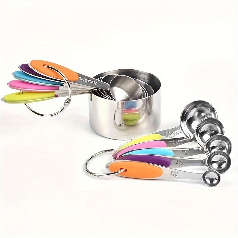  Measuring Cups and Spoons Set of 10 Stainless Steel Stackable  Measuring Cups Nesting Measuring Spoons with Silicone Handle for Dry and  Liquid Ingredients: Home & Kitchen