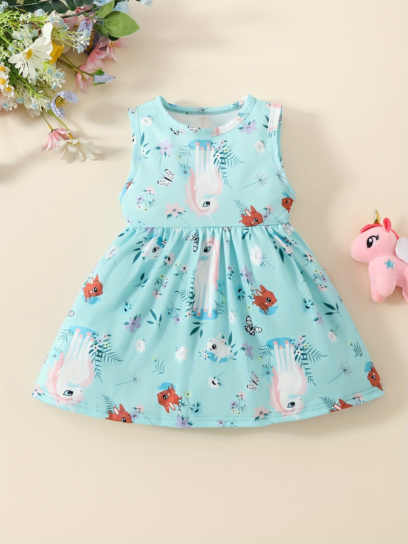 Toddler Girls Cartoon Unicorn Ruffled Sleeveless Round Neck - Temu