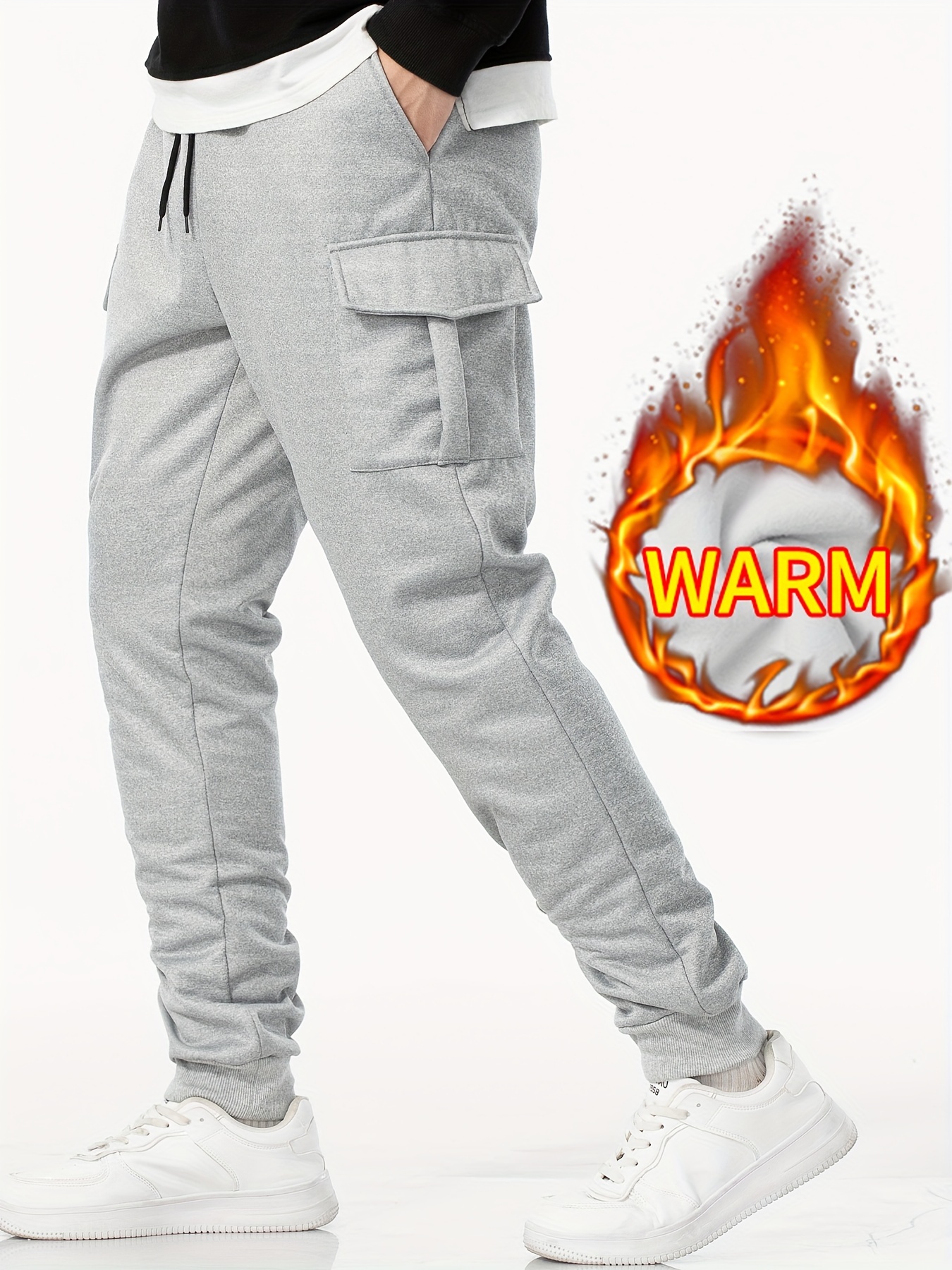 Trendy Thermal Cargo Pants, Men's Multi Flap Pocket Trousers, Loose Casual  Outdoor Pants, Men's Work Pants Outdoors Streetwear Hip Hop Style