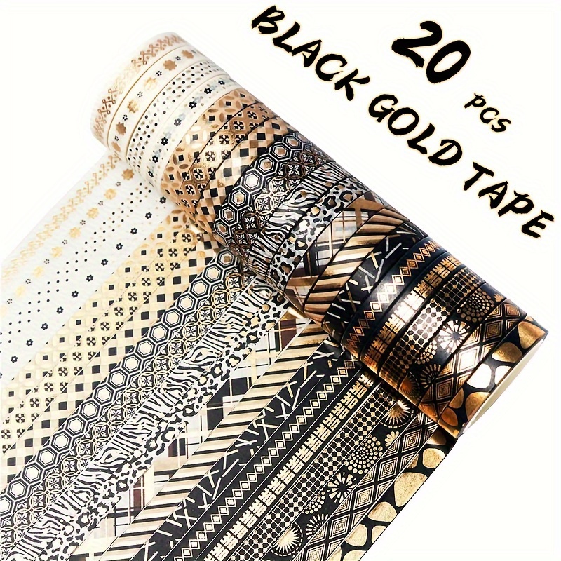 

20 Rolls Skinny Washi Tape Set, Black Golden Decorative Tapes For Arts, Diy Crafts, Bullet Journals, Planners, Scrapbook, Wrapping (7mm/0.28in)