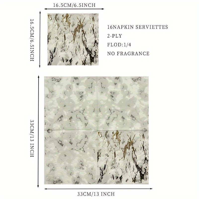 16pcs Marble Bronzing Napkins Wedding Party Decoration Paper Towel 33x33cm