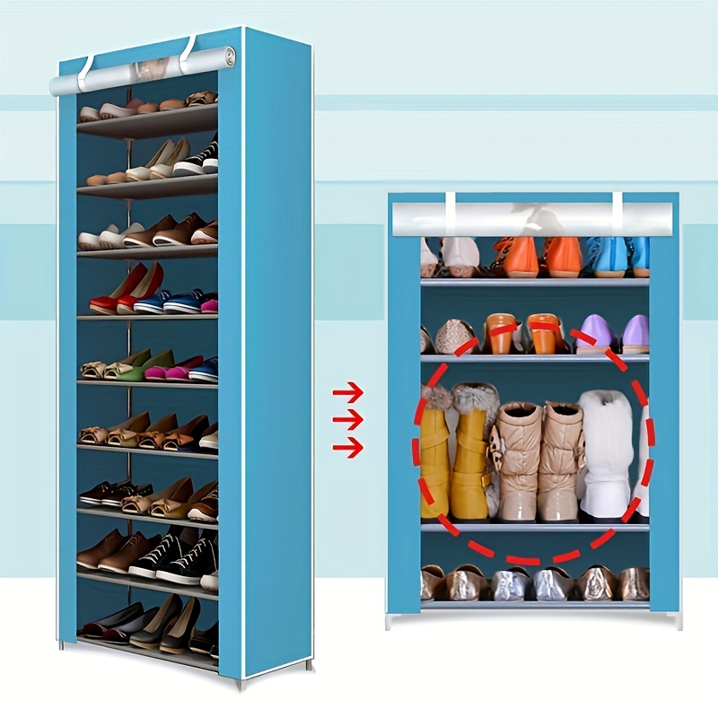9 Tier Dustproof Shoe Rack With Fabric Cover - Organize Your Shoes In Style  - Perfect For Sneakers, High Heels, Flats, And Boots - Temu