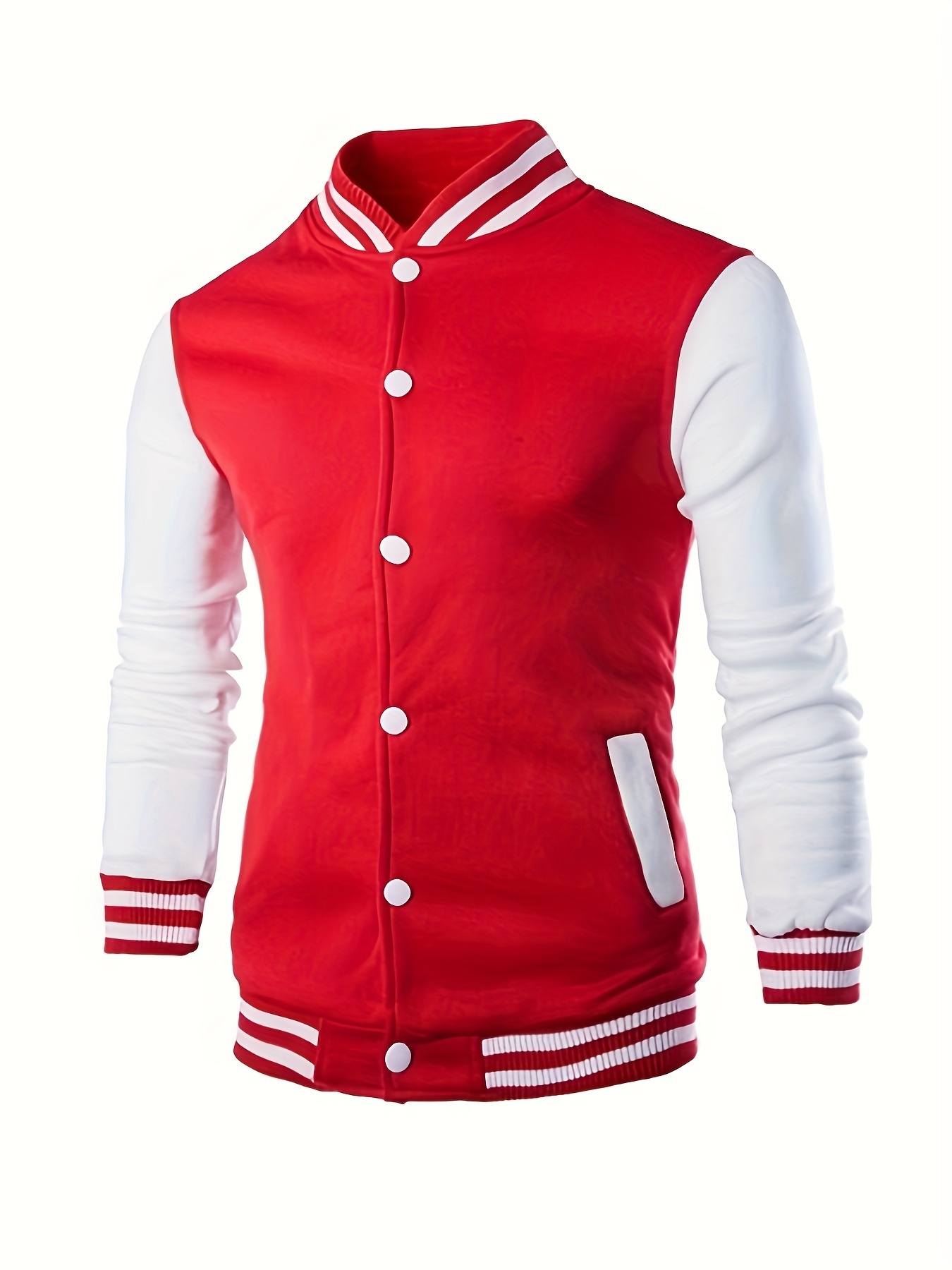 Warm Fleece Varsity Jacket Men's Casual Color Block Button - Temu