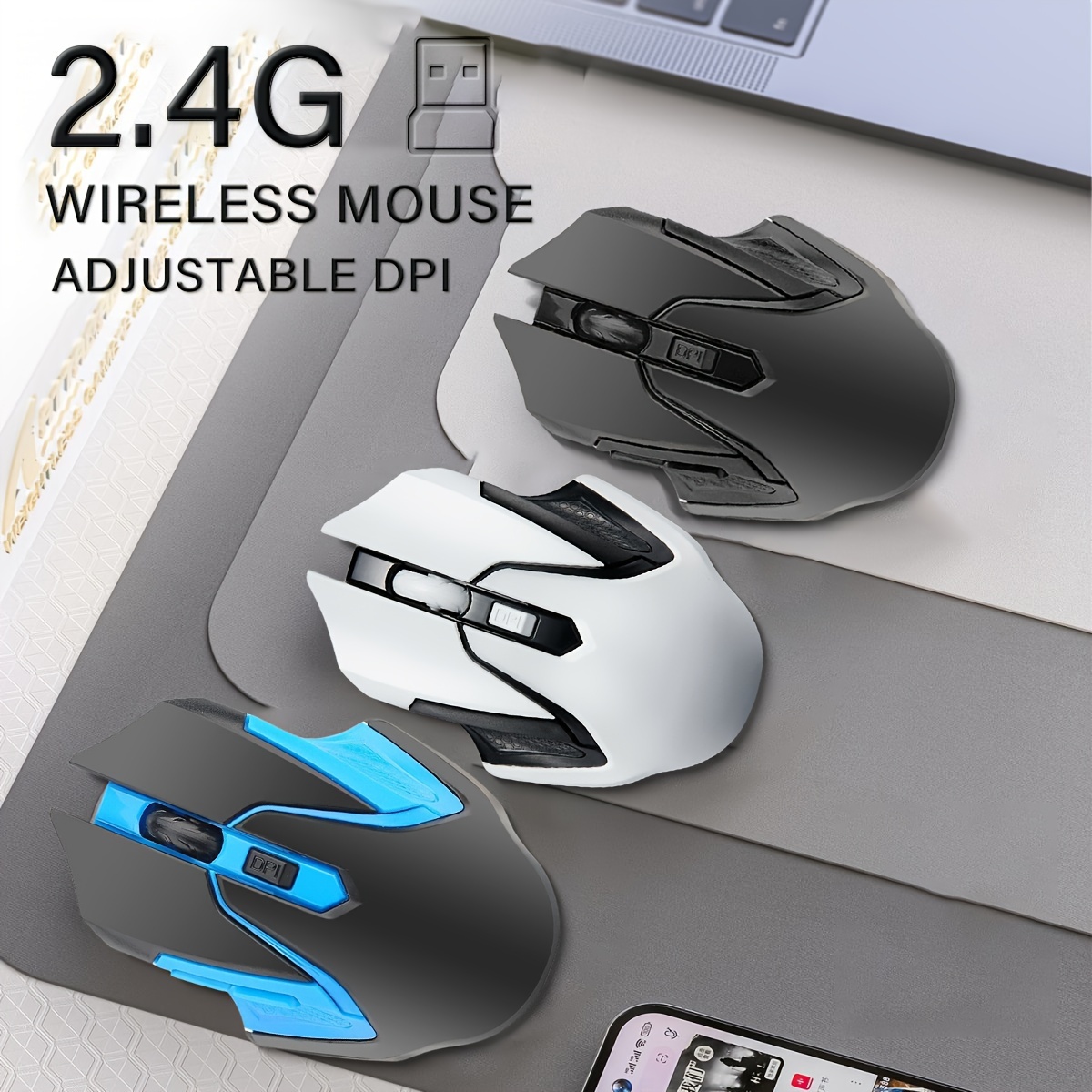 Ratón inalámbrico: Ratón Bluetooth para portátil BT 5.0/3.0 inalámbrico  2.4G Ratón óptico silencioso con receptor USB 3 DPI ajustable para MacBook