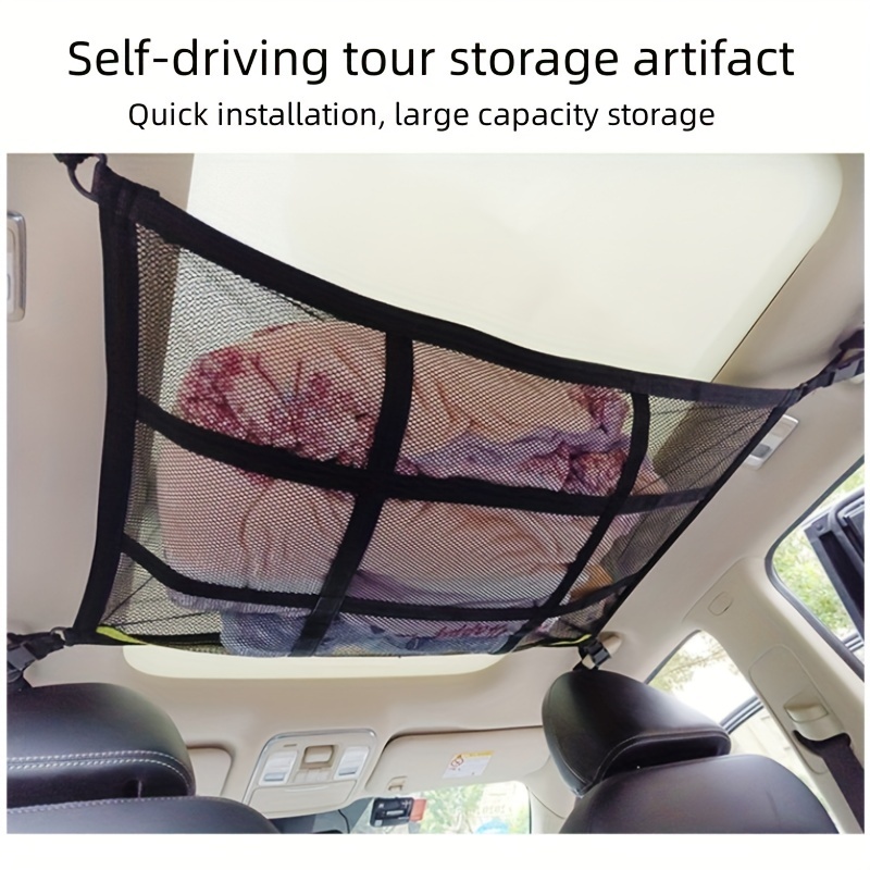 Car Storage Bag Hanging Car Interior Roof Cargo Storage Net - Temu