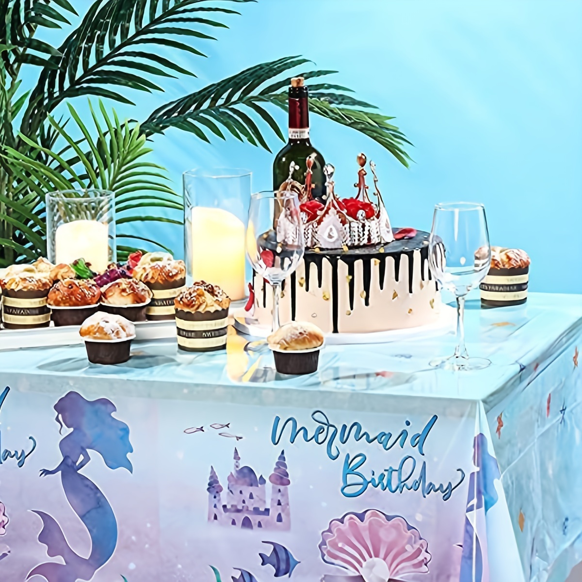 Cartoon Mermaid Shell Printed Ocean Themed Birthday Party - Temu