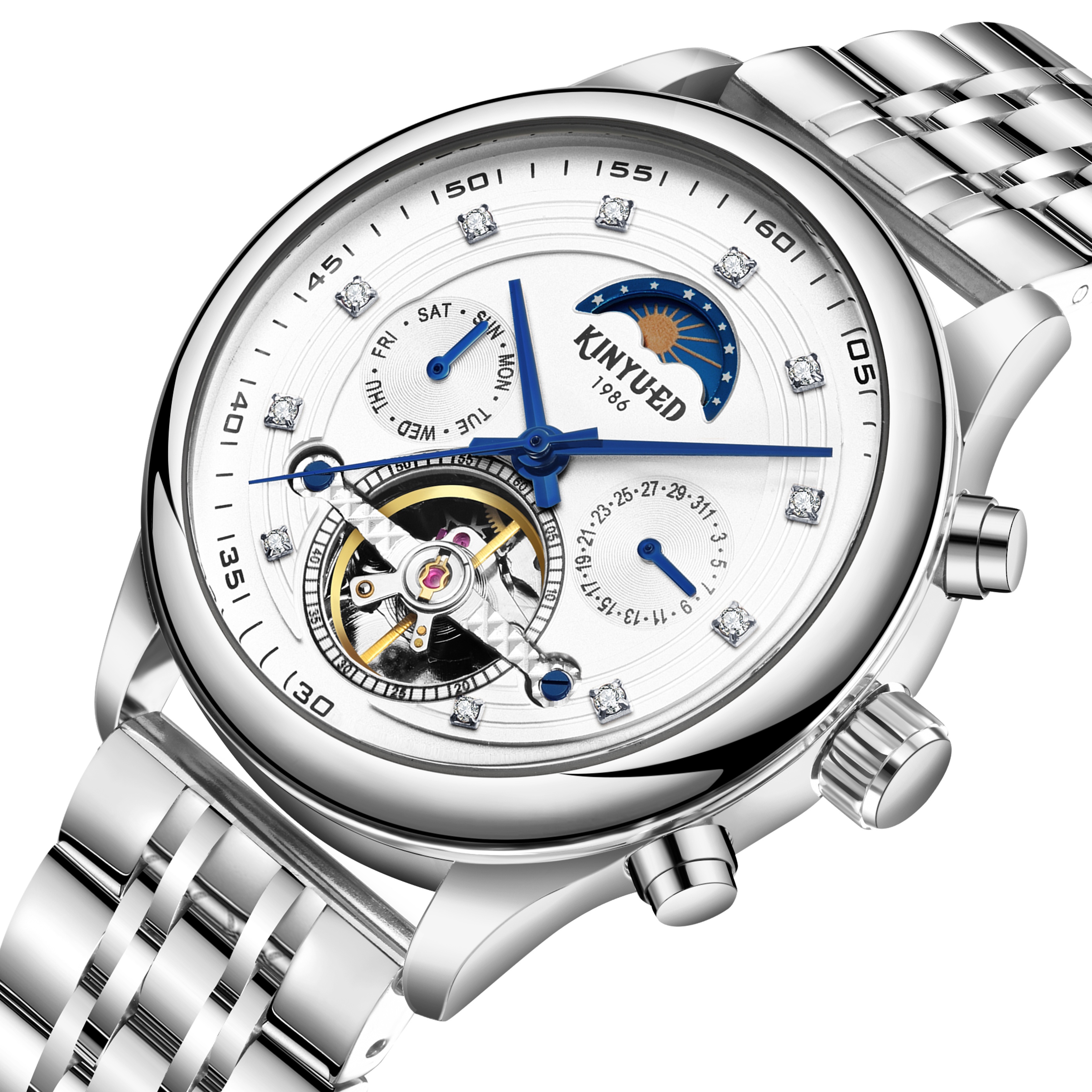 1pc クラシック紳士時計メンズ腕時計、ムーブメント自動機械式時計多機能カレンダーウィークウォッチ ジュエリー・アクセサリー Temu  Japan