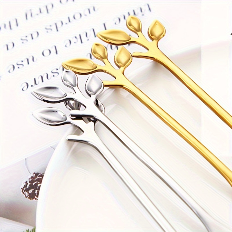 1pc Stainless Steel Branch Spoon Leaf Spoon Stainless Steel Fork Fruit Fork Cake