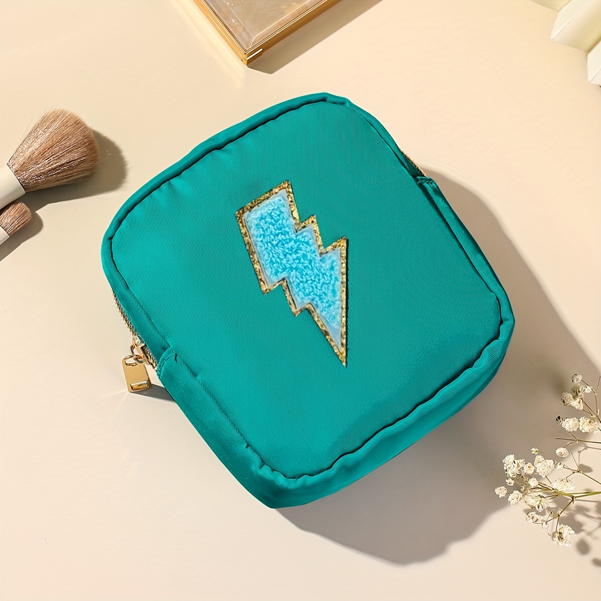 Chenille Patched Sanitary Napkin Storage Bag Zipper Pouch