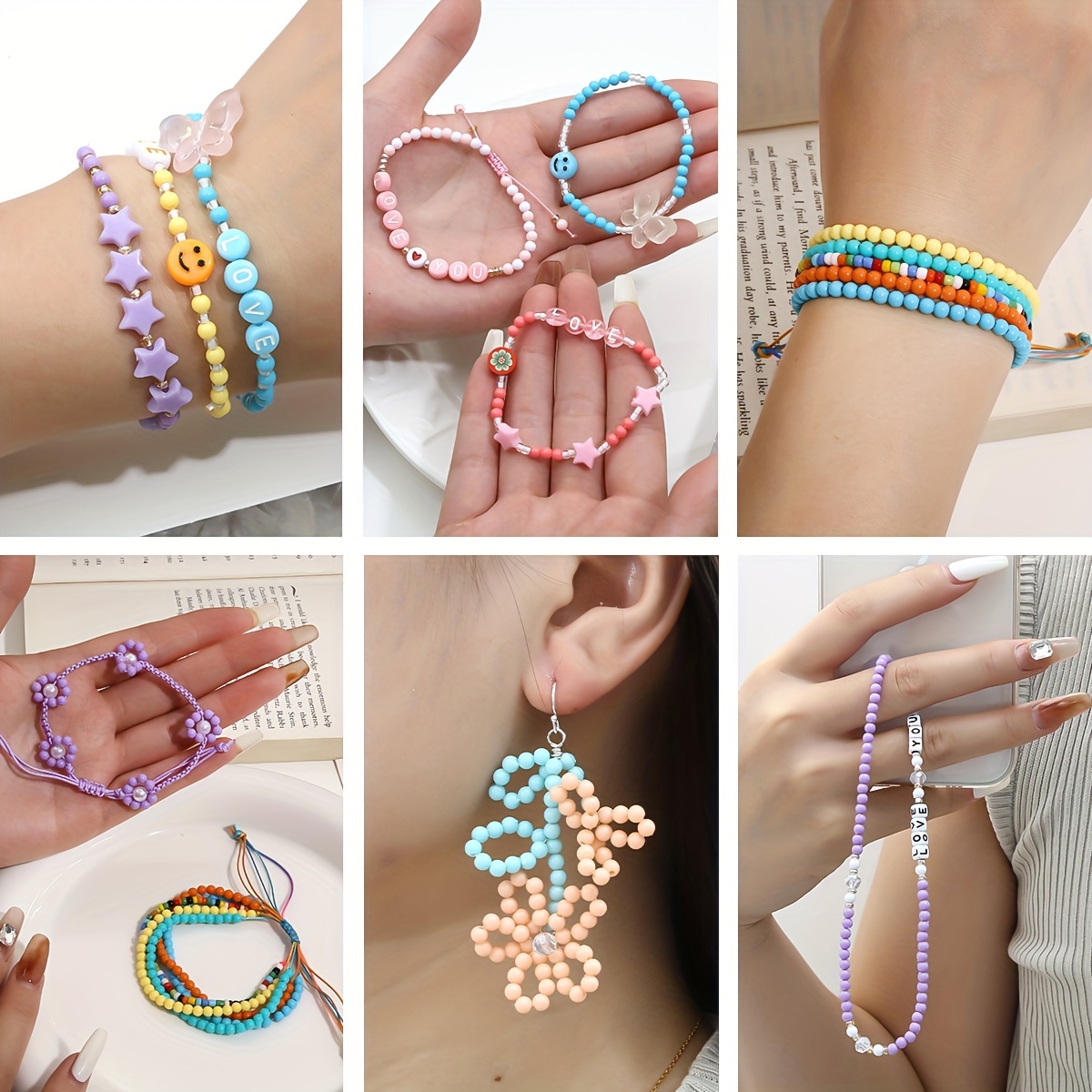 Candy Color Beaded Bracelet Kit Smooth Round Beads - Temu