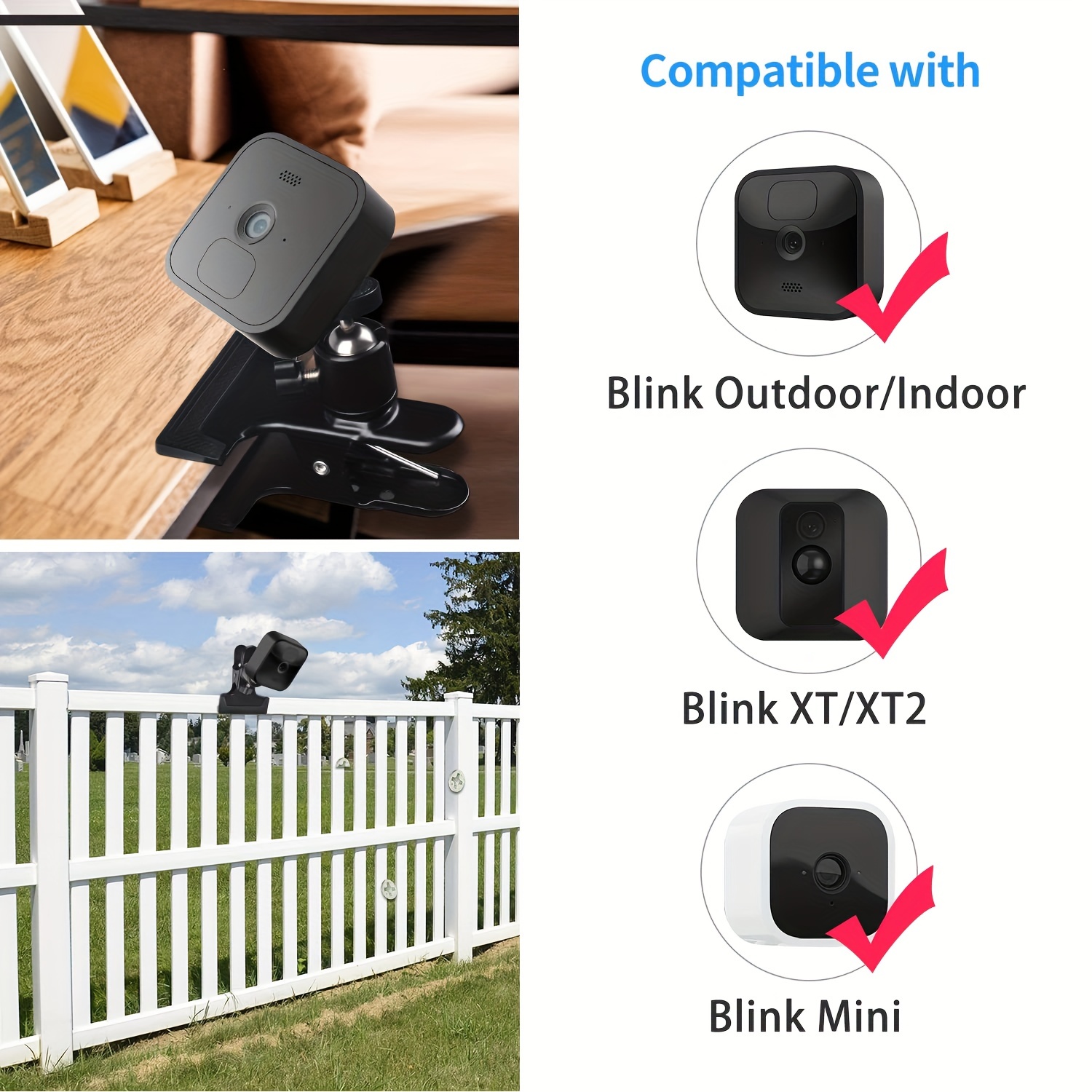Blink Camera Metal Clip Holder For Blink Outdoor/Indoor Camera/Blink XT/  XT2, Blink Mini, Weatherproof, No Drilling Required, No Damage To Your  Furnit
