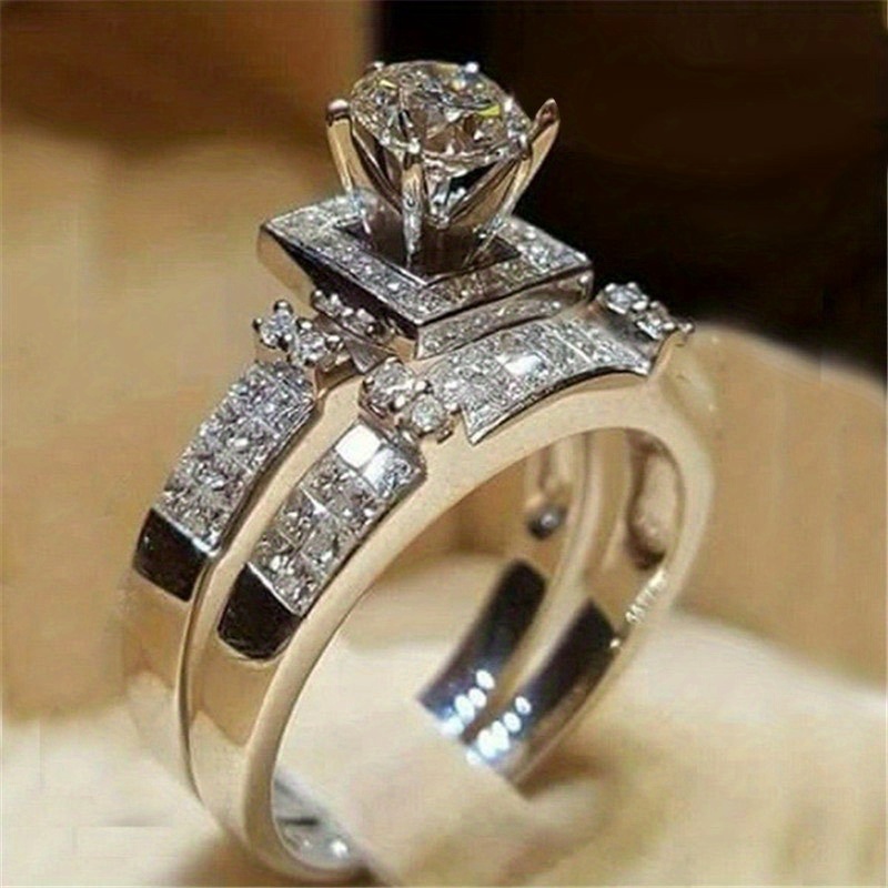 Bridal Wedding Rings 2 Pcs Set 925 Silver Plated