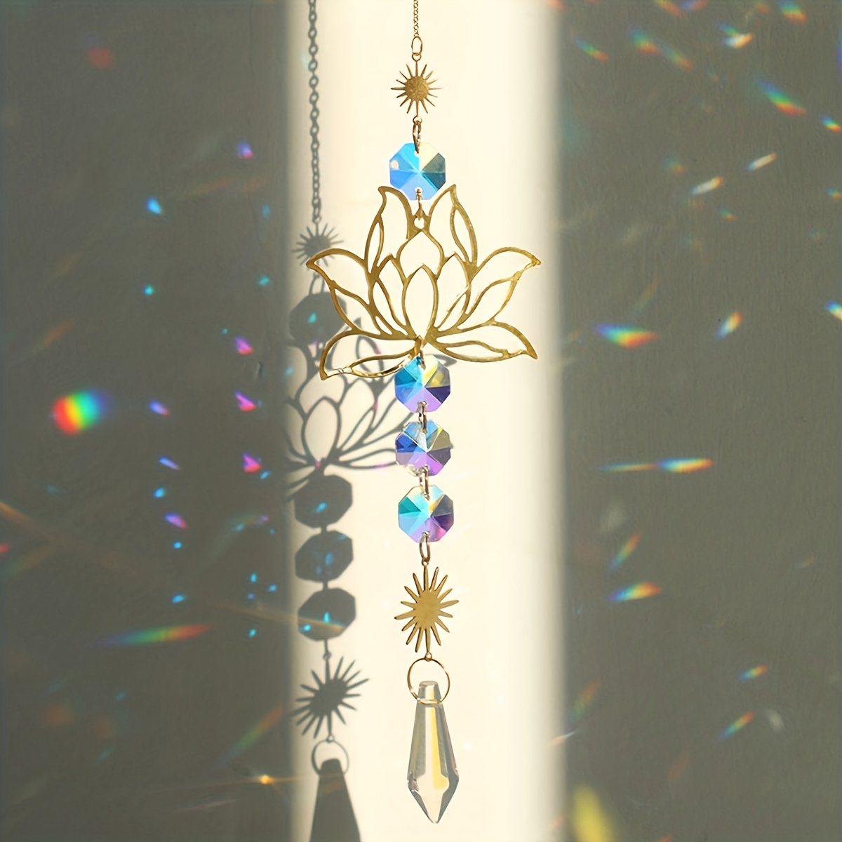 

1pc Crystal Lotus Flower Sun Catcher Wind Chime - Perfect For Wedding, Home & Car Decoration!