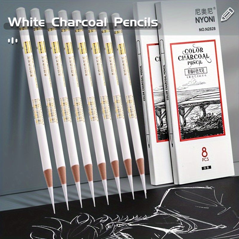 3 Pcs/Pack Professional White Charcoal Pencils Set Sketch Highlight White Pencils  for Drawing Sketching Shading Blending