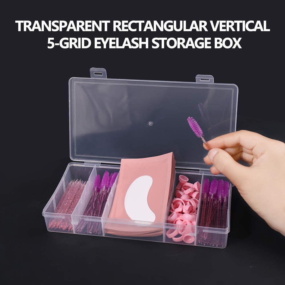 

5-grid Transparent Rectangular Vertical Eyelash Storage Box With Snap Closure - Unscented, No Power Supply Required, Battery-free - Makeup Tool Organizer, 1-pack