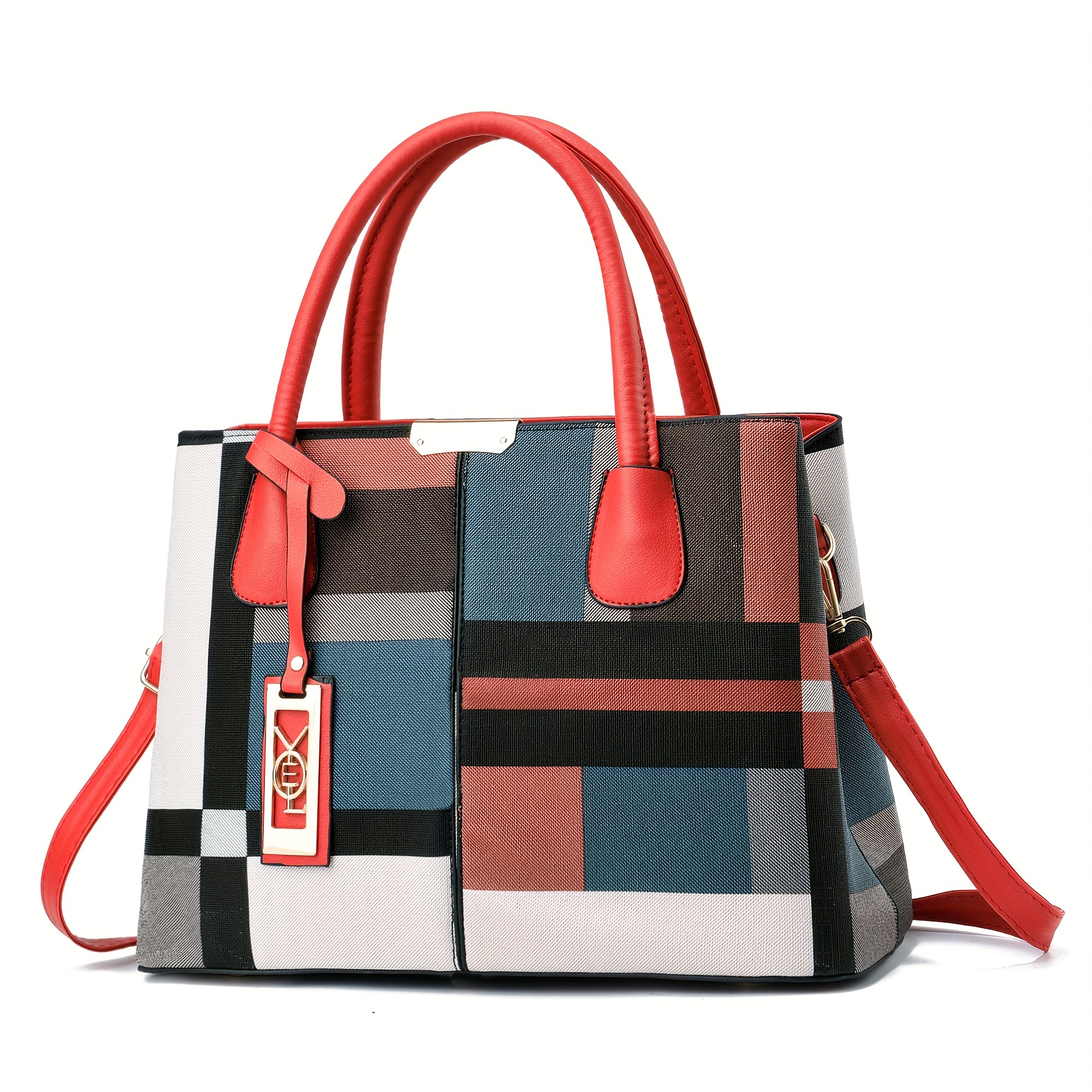 Colorblock Plaid Pattern Handbag Checkered Crossbody Bag Temu New Zealand