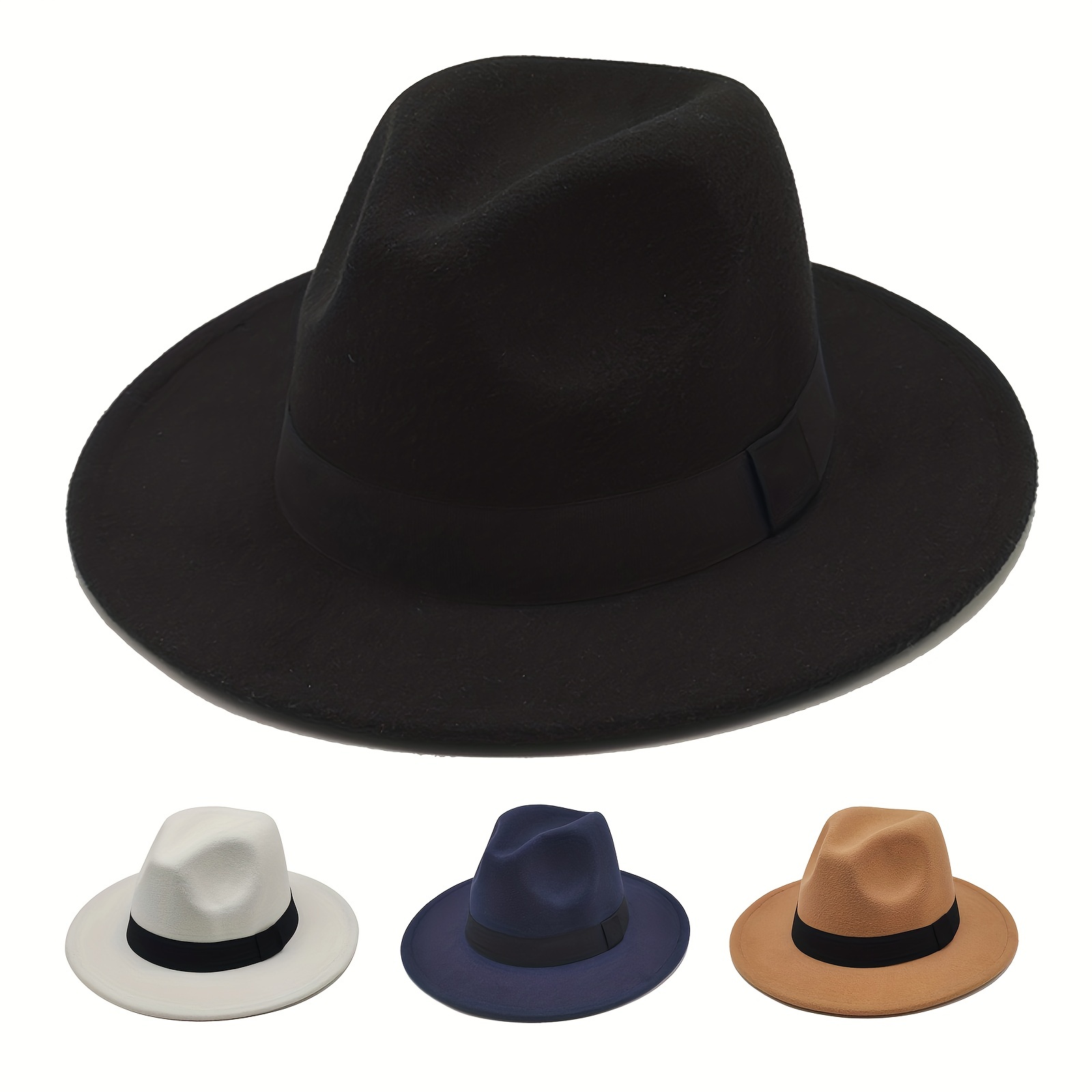 

1pc Wide Brim Fedora Hats For Mens Womens Felt Fedora Hats With Hat Band, Ideal Choice For Gifts