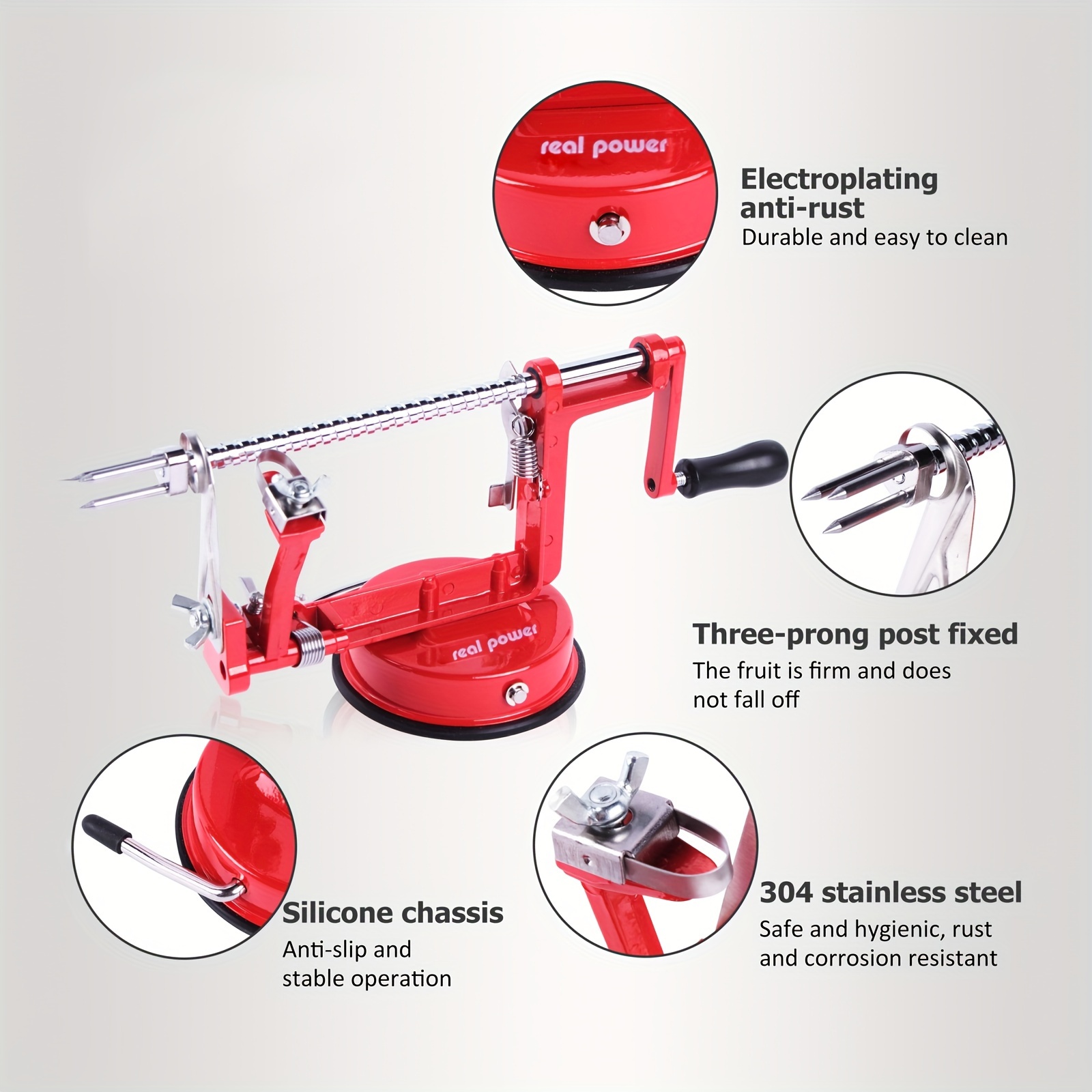 Maxam Apple Peeler, Stainless Steel Apple Corer Slicer Peeler, Red with  Suction Base