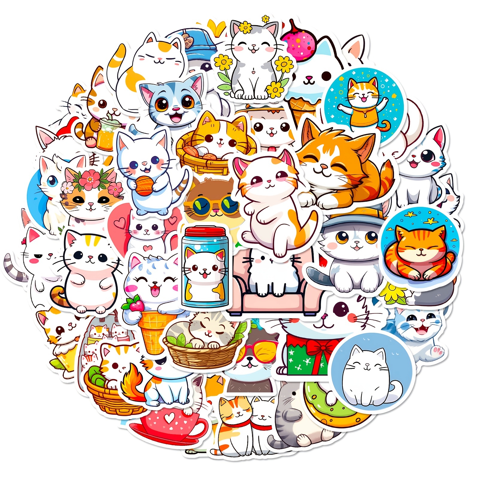100pcs Cat Stickers, Cute Cat Waterproof Kawaii Stickers, Vinyl Stickers  for Water Bottle, Laptop, Phone, Skateboard Stickers for KidsTeens Girls