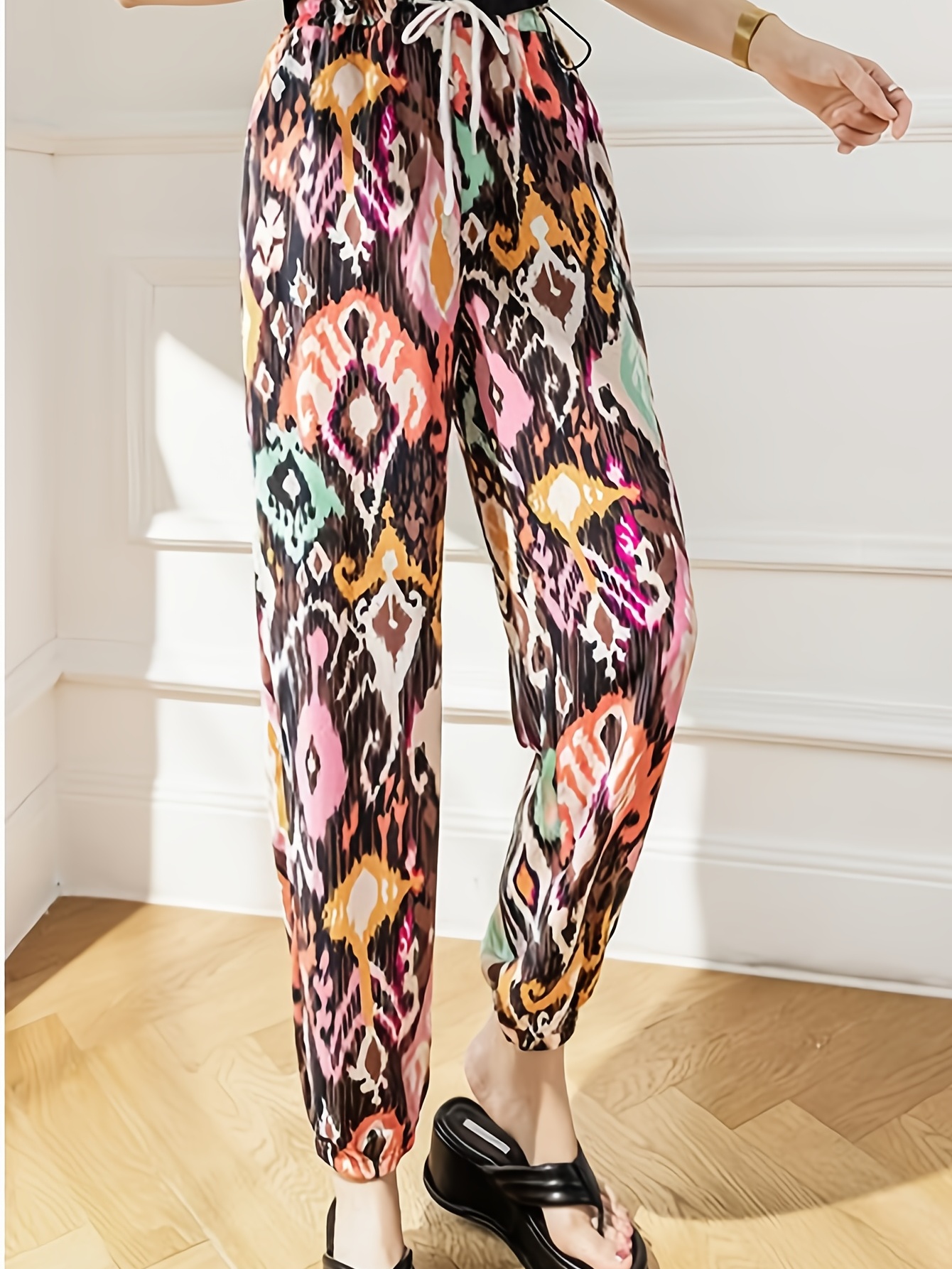 Colorful Printed Pants Casual Drawstring Elastic Waist Loose - Temu Canada