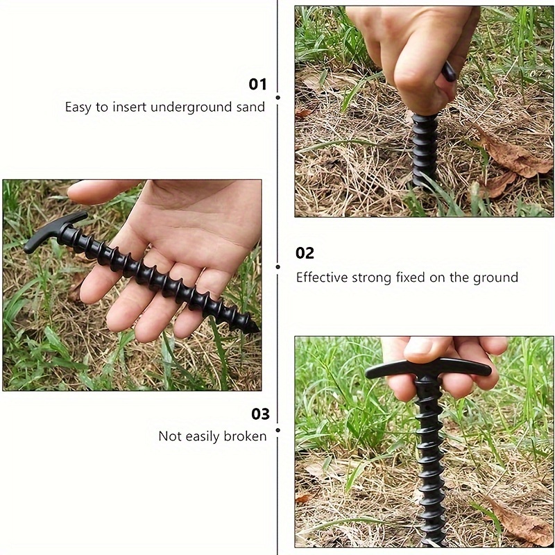 10pcs Plastic Tent Stakes Ground Anchors 14 T-shaped Spiral Thread