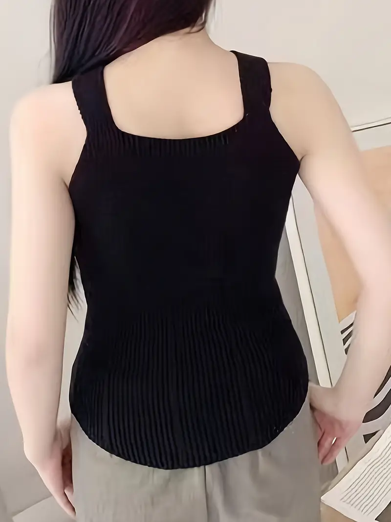 Solid Knit Built in Bra Waisted Tank Top Sweetheart Neck Top