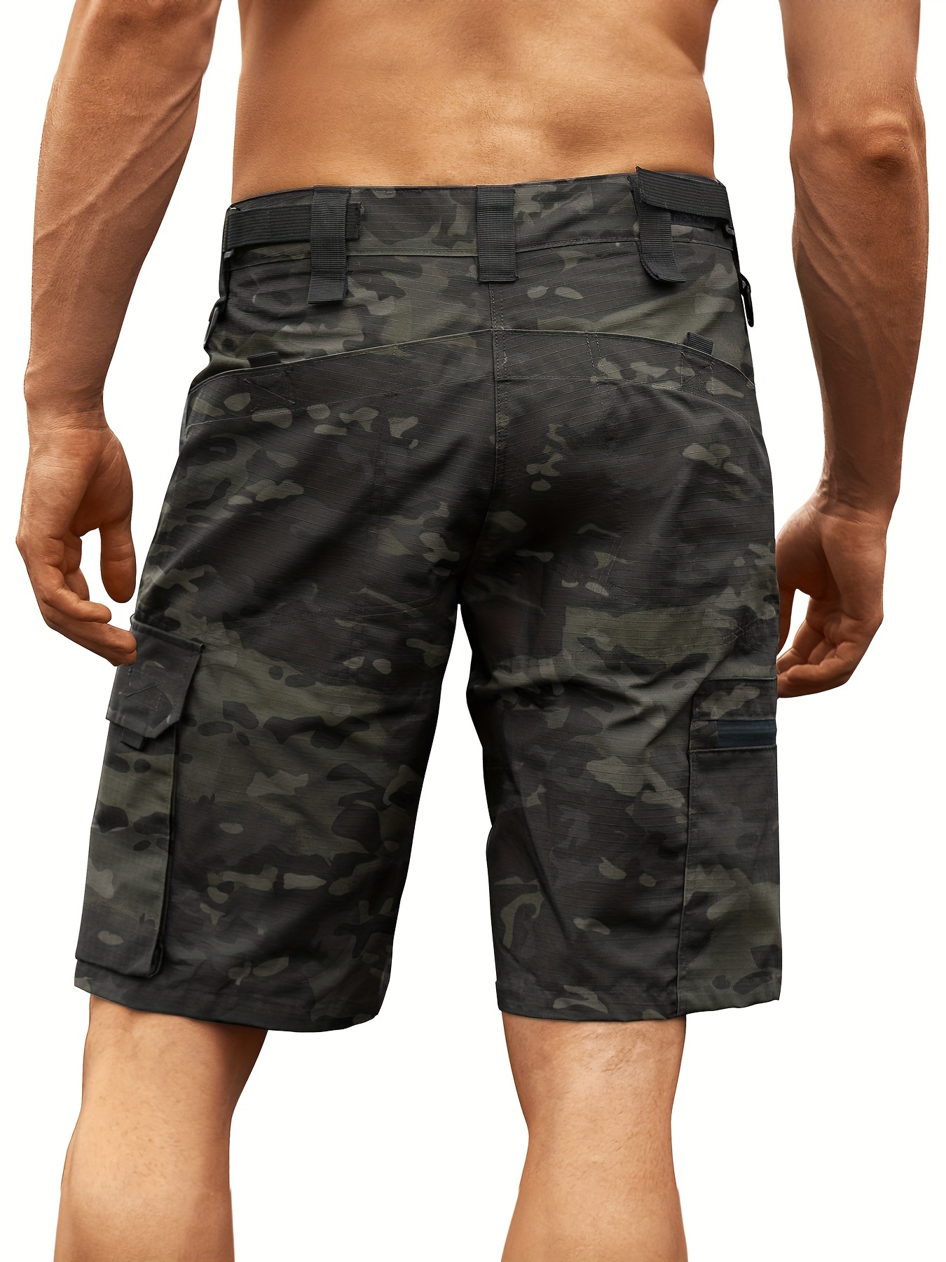 Mens Camo Multi Pockets Shorts Relaxed Fit Camouflage Outdoor Cargo  Shorts(,)