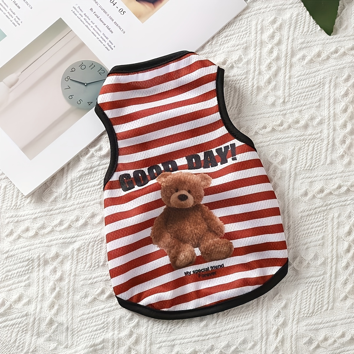 1pc Striped Bear Print Pet Tank For Small And Medium Dog