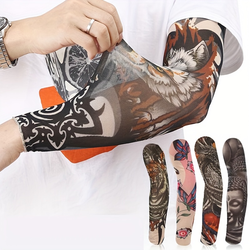 6 Pcs Cool Tattoo Sleeves Arm Stockings,fake Temporary Tattoo,stretchy  Sunscreen Cover For Man Woman Fashion