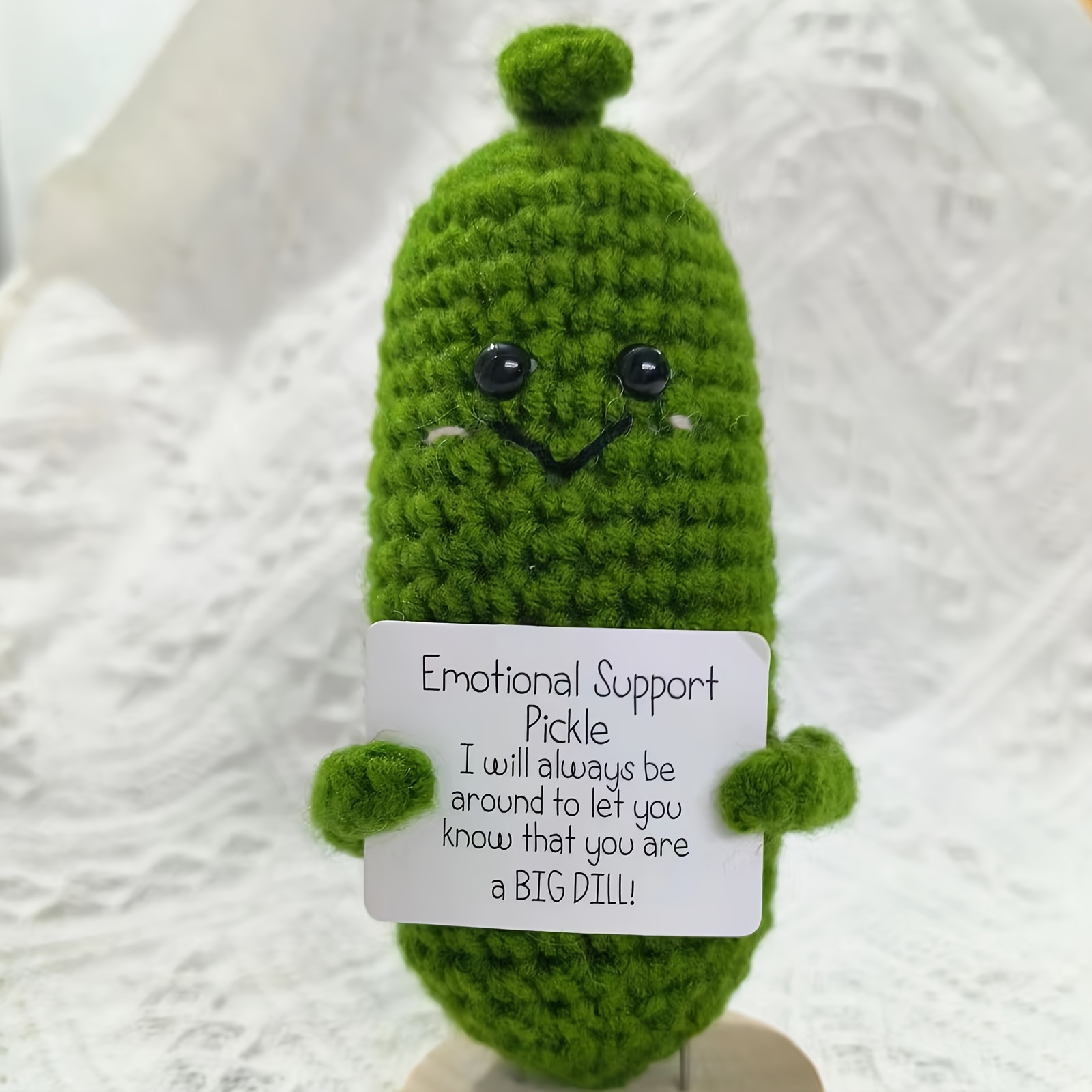 FMNGOP Exclusive Emotional Support Crochet Pickle Gift - Handmade Christmas  Ornament with Wooden Base - Cute Knitted Cucumber Doll - Unique