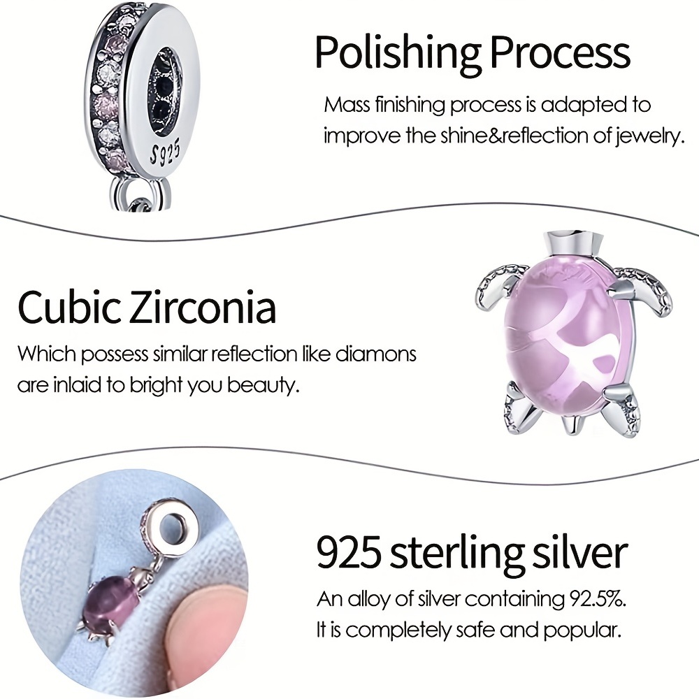 Silver Plated Pink Turtle Charm Pendant for DIY Beaded Bracelet