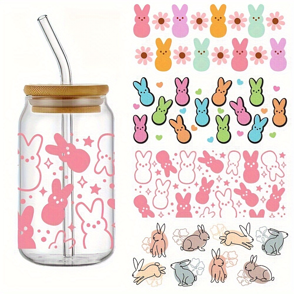 

4pcs/set Happy Easter Uv Dtf Cup Wraps Decals Waterproof Transfer Stickers Dly Flash Drill For The Libbey Glass 160z Cup Wraps Fashion Women Decals Diy Crafts
