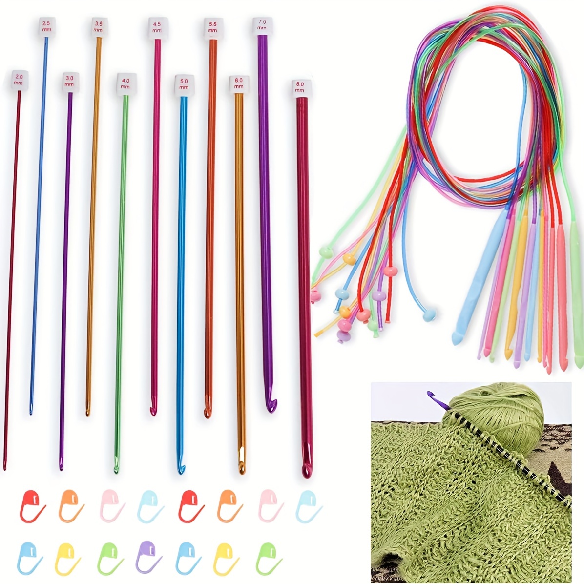 38pcs/set Tunisian Crochet Hook Set 2-8mm Aluminum Afghan Crochet Hook,  3.5-12mm Plastic Cable Knitting Needles, Plastic Marker Buckle, Beginner  (Rand