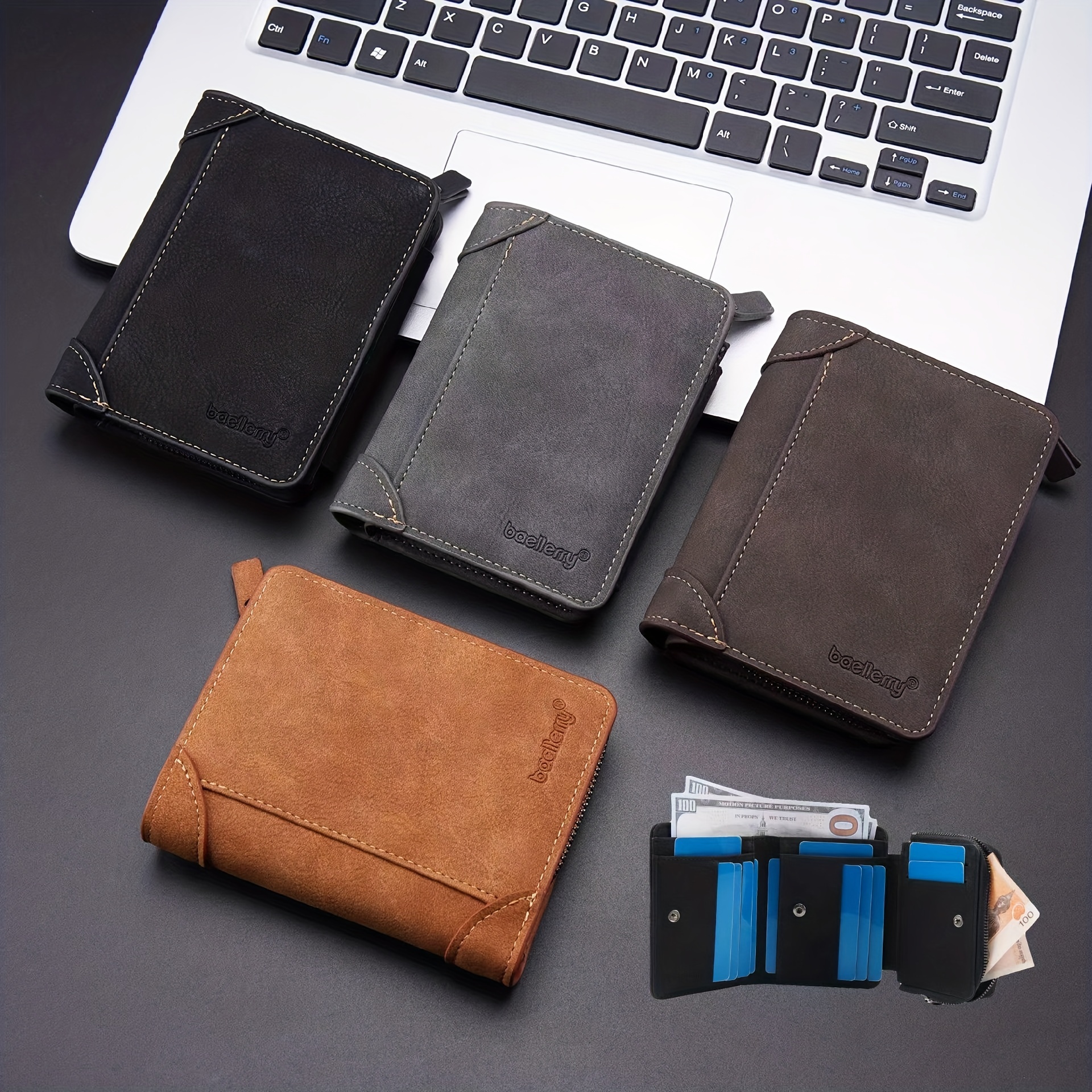 Men's Zipper Around Wallet Large Capacity Leather Bifold Wallet Card Holder  Coin Purse - Temu
