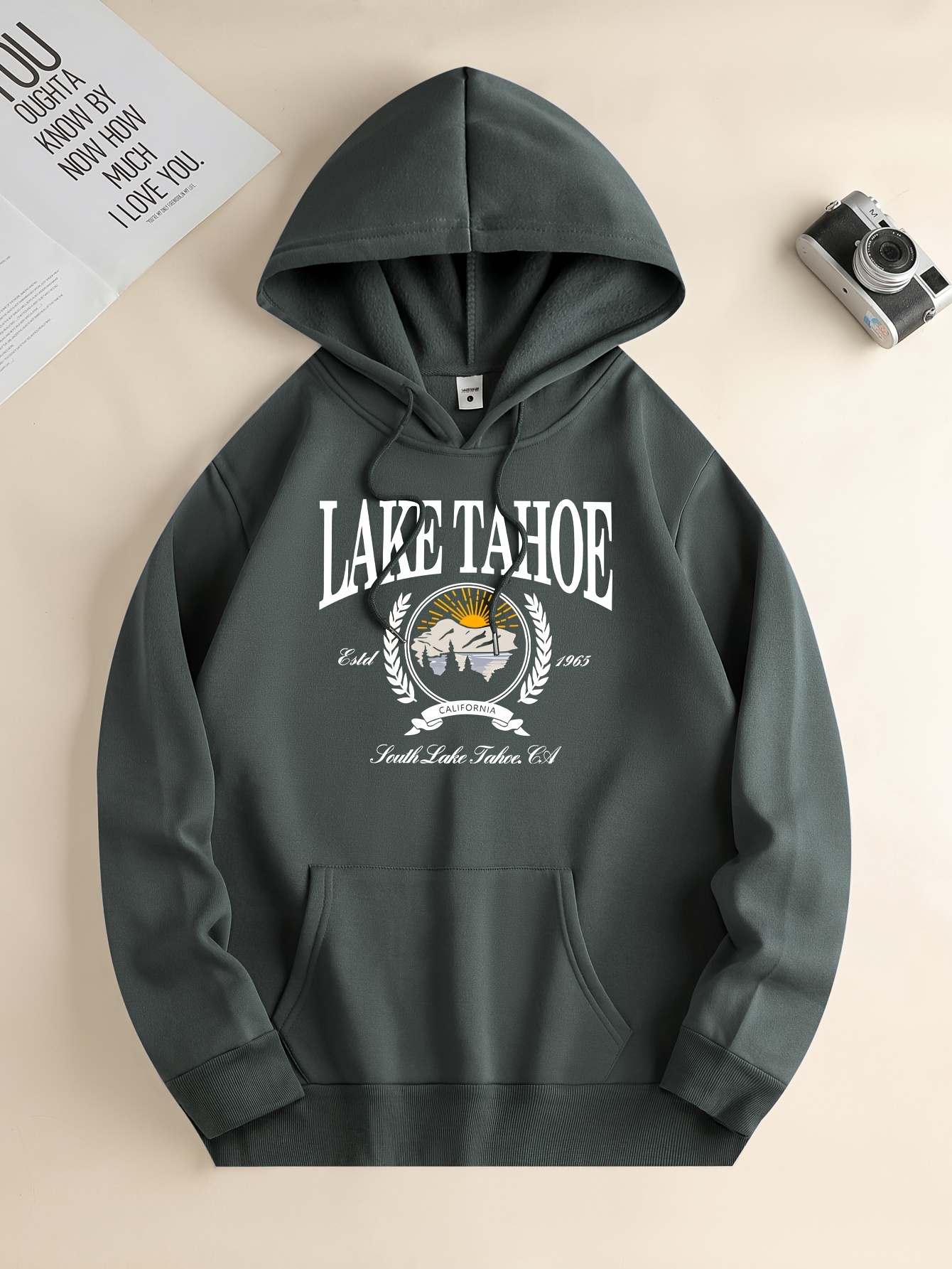 LAKE * With Olive Wreath Of Lake Landscape Print Hoodie, Cool Long Sleeve  Hoodies For Men, Men's Casual Creative Graphic Design Pullover, Hooded S