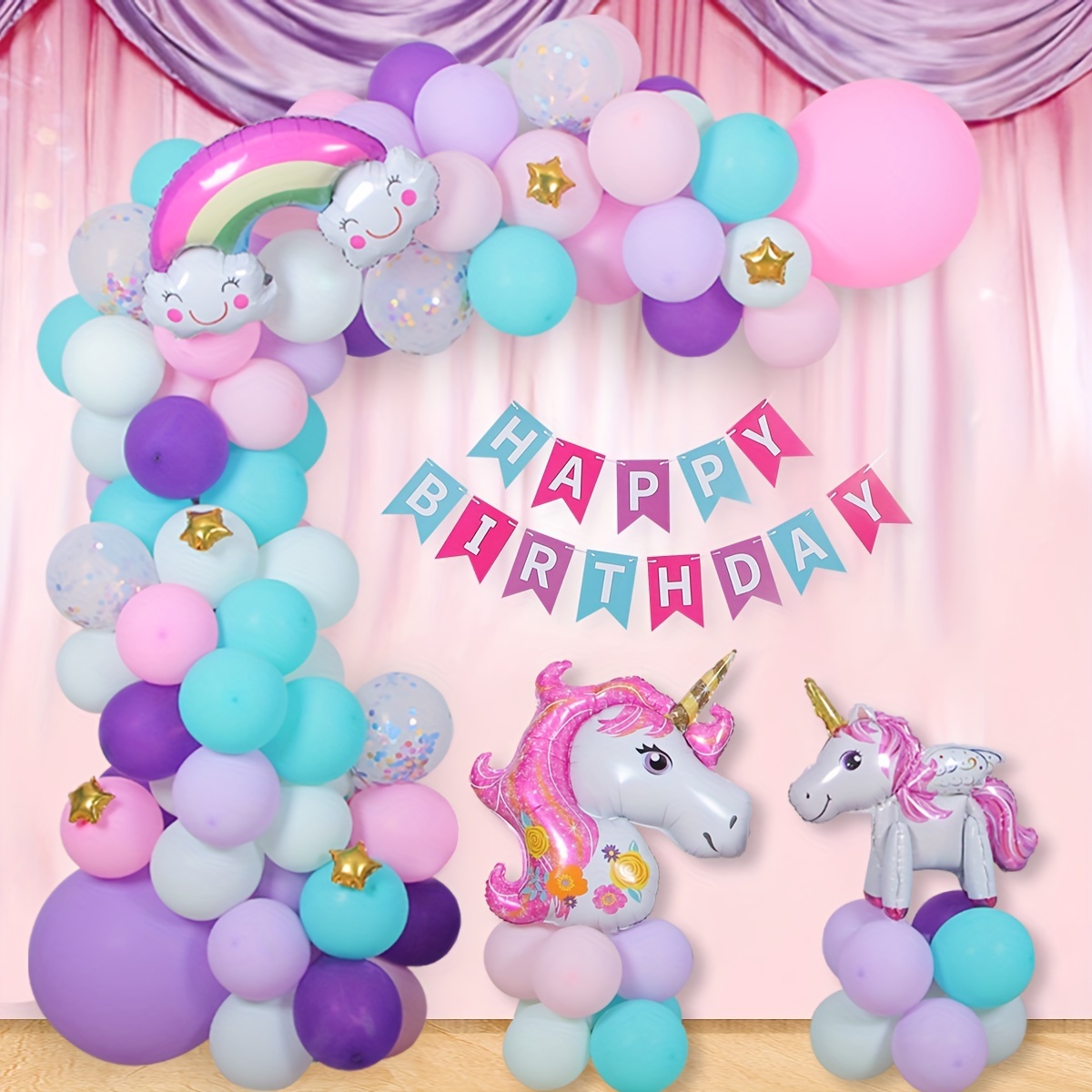 A Set Unicorn Summer Party Balloons Set Colorful Rainbow - Temu