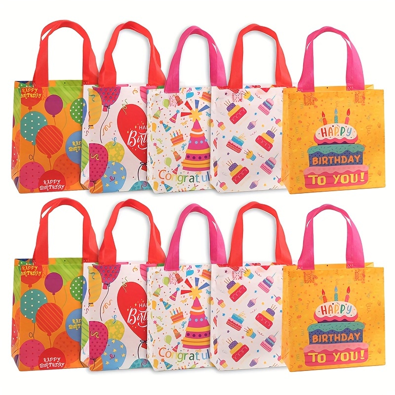 Gift Bags Bulk - 12 Pack Small Reusable Bag with Handles, Cute Assorted  Rainbow Solid Color Fabric Gift Wrap Tote for Kids Birthday Gifts & Party