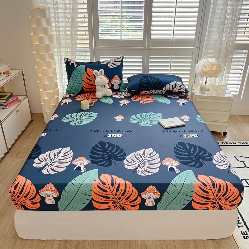 Waterproof Plant Print Bedding Set - Dust-proof And Urine-proof Mattress  Cover With Thickened Mattress Protector - Includes Fitted Sheet And  Pillowcases - Temu