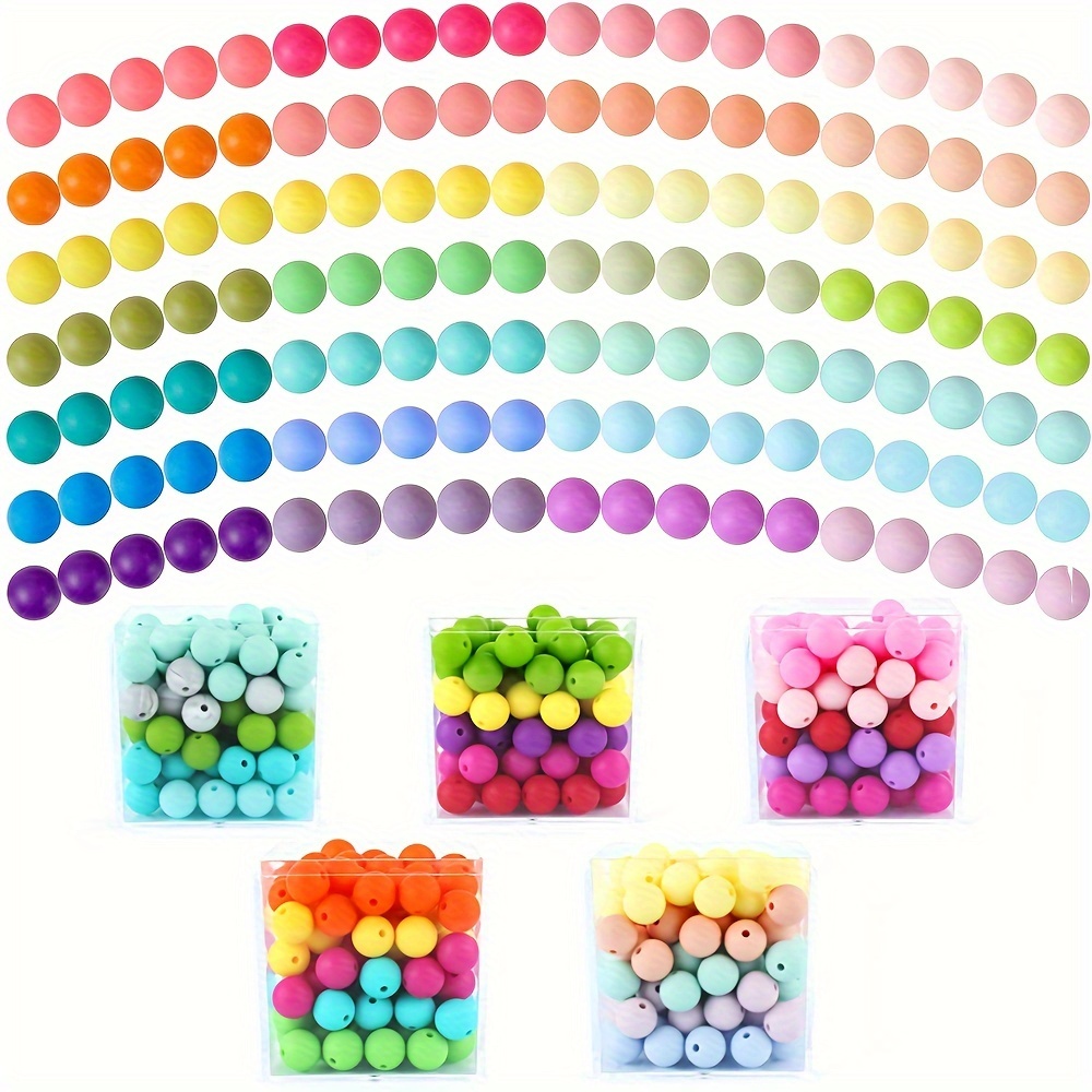 500 Pcs Silicone Beads Bulk Kit 12mm Bead with Rope for DIY