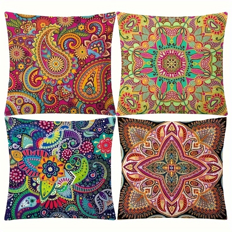 

4pcs Ramadan Bohemian Style Pillow Covers, Ethnic Style Printed Cushion Cover, No Pillow Core