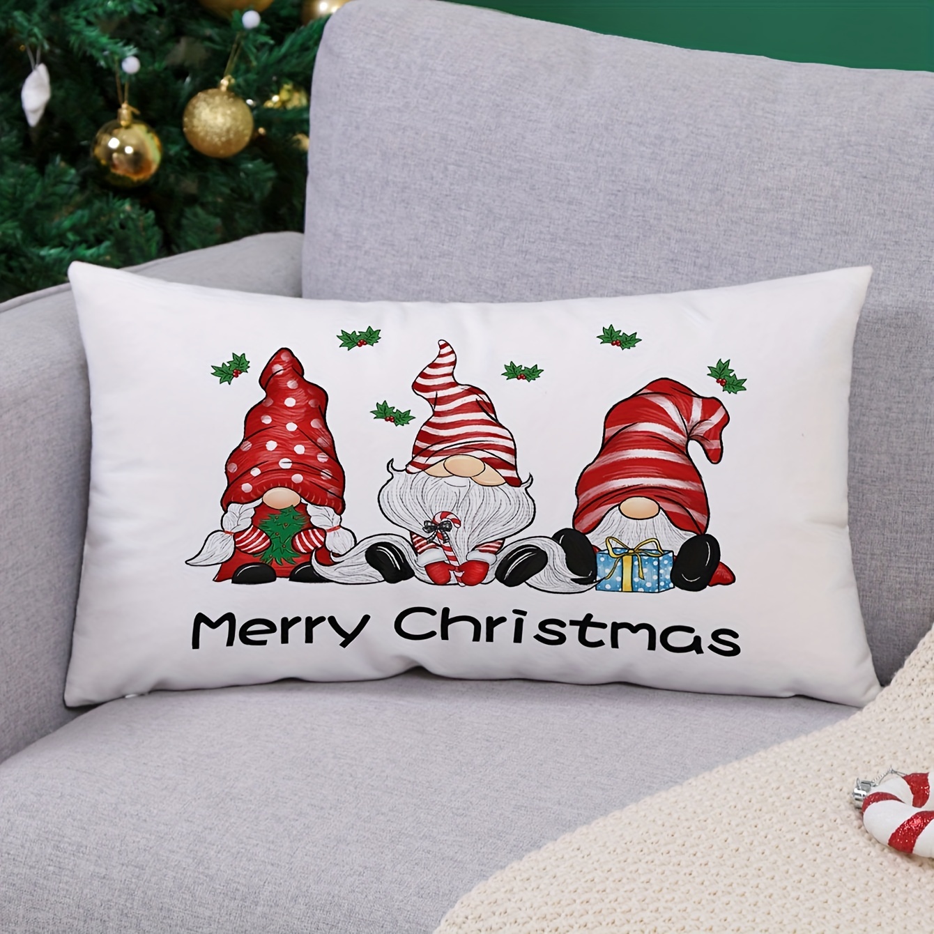 WLWLGLUCK Christmas Gnomes Pillow Cover Gnomes Throw Cushion Cover, Merry Christmas Pillow Case, Christmas Throw Pillow Cover, Cotton Linen Pillow