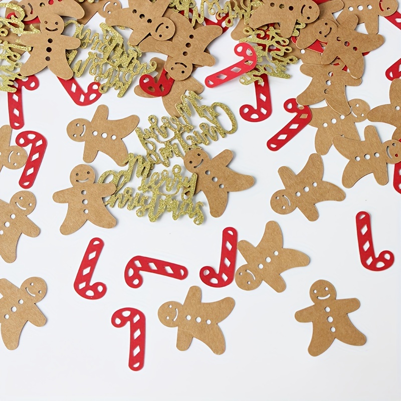 Image of 100pcs, Christmas Party Golden Glitter Letters Merry Christmas, Gingerbread Man Colorful Confetti Christmas Party Decorations
