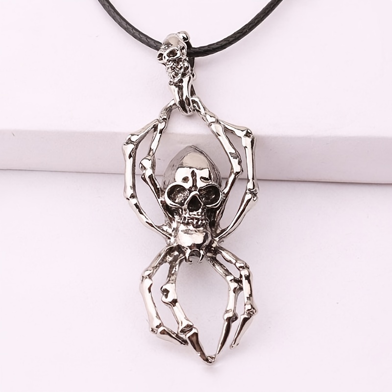 Retro Punk Spider Pendant Double Skull Necklace