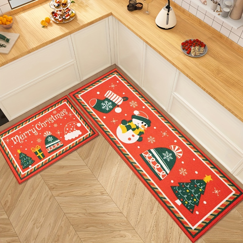  Christmas Kitchen Rugs and Mats Set (2 PCS), Merry